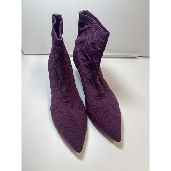 Coach Jade Signature Logo Knit Stretch Sock Bootie In Deep Berry Sz 6.5 New - Picture 2 of 10